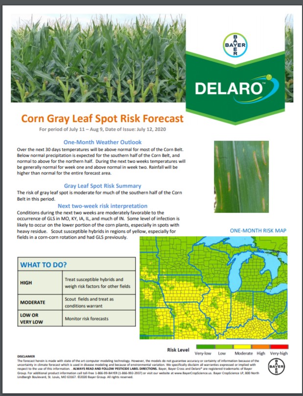 7/12 Northern Corn Disease Risk Map